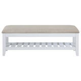 Bexhill Upholstered Rectangular Bench with Shelf - White