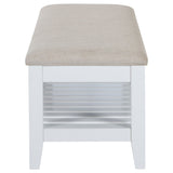 Bexhill Upholstered Rectangular Bench with Shelf - White