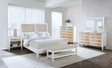Bexhill Upholstered Rectangular Bench with Shelf - White