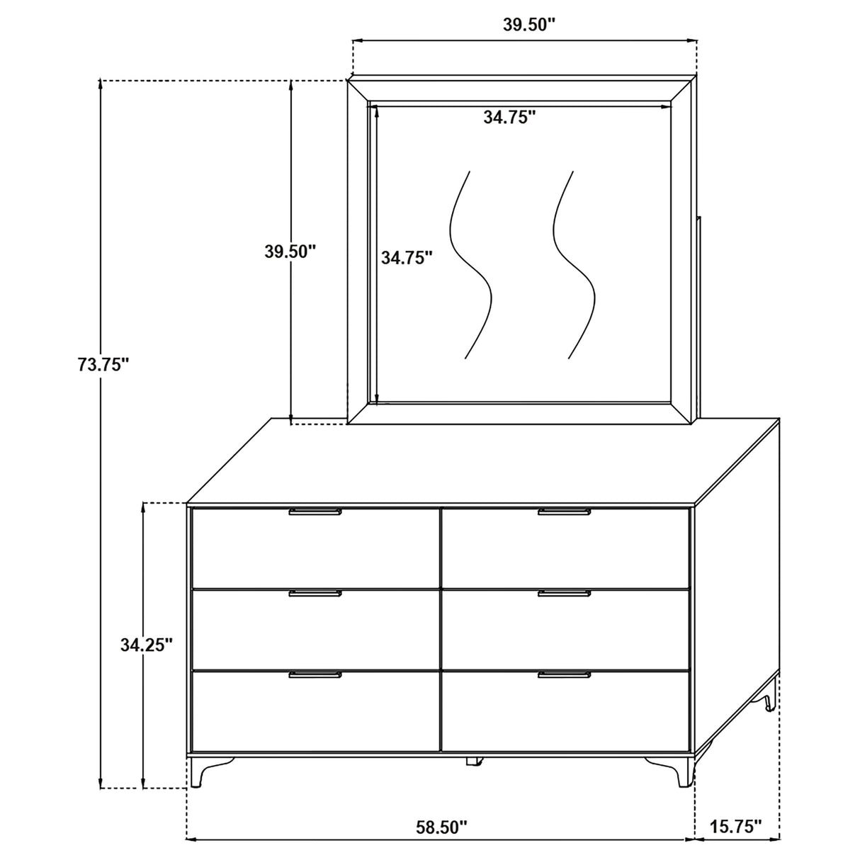 Kendall 6-Drawer Dresser with Mirror - White