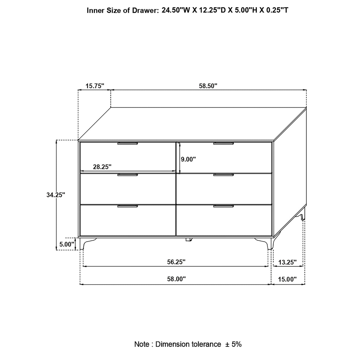 Kendall 6-Drawer Dresser in White
