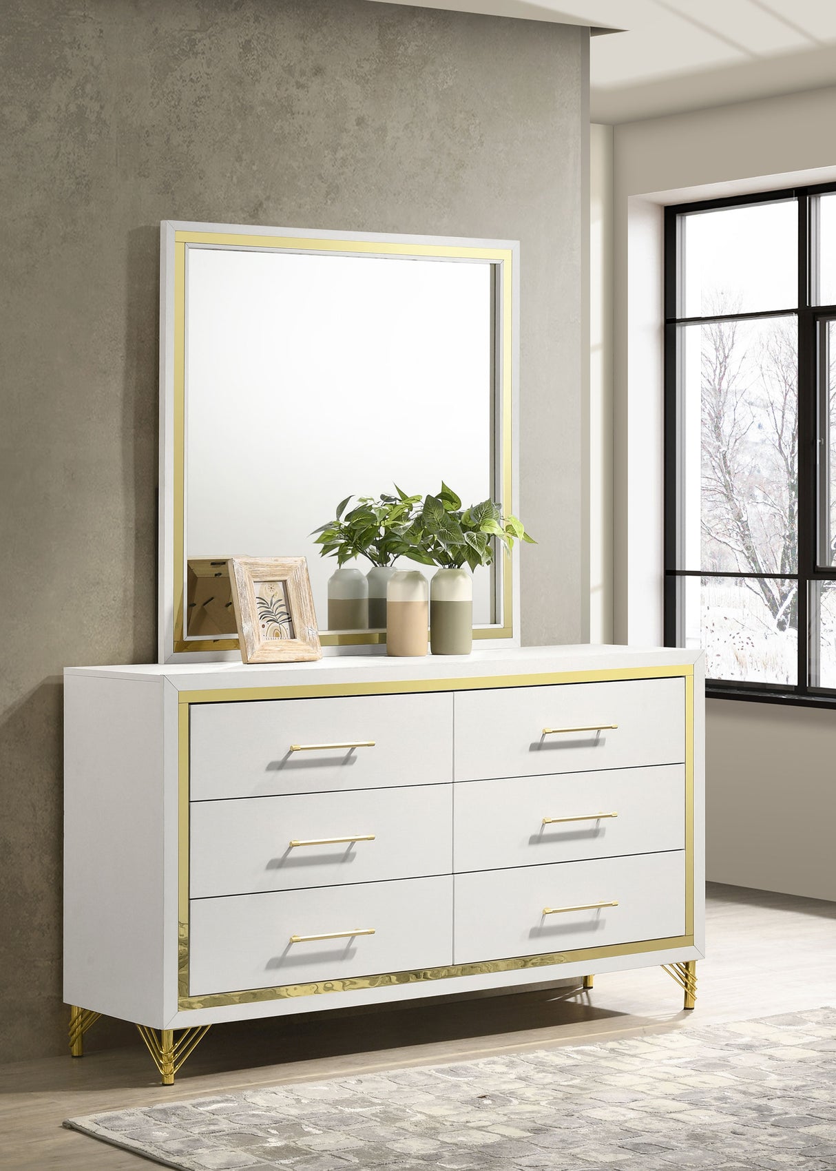 Lucia 6-Drawer Dresser with Mirror in White