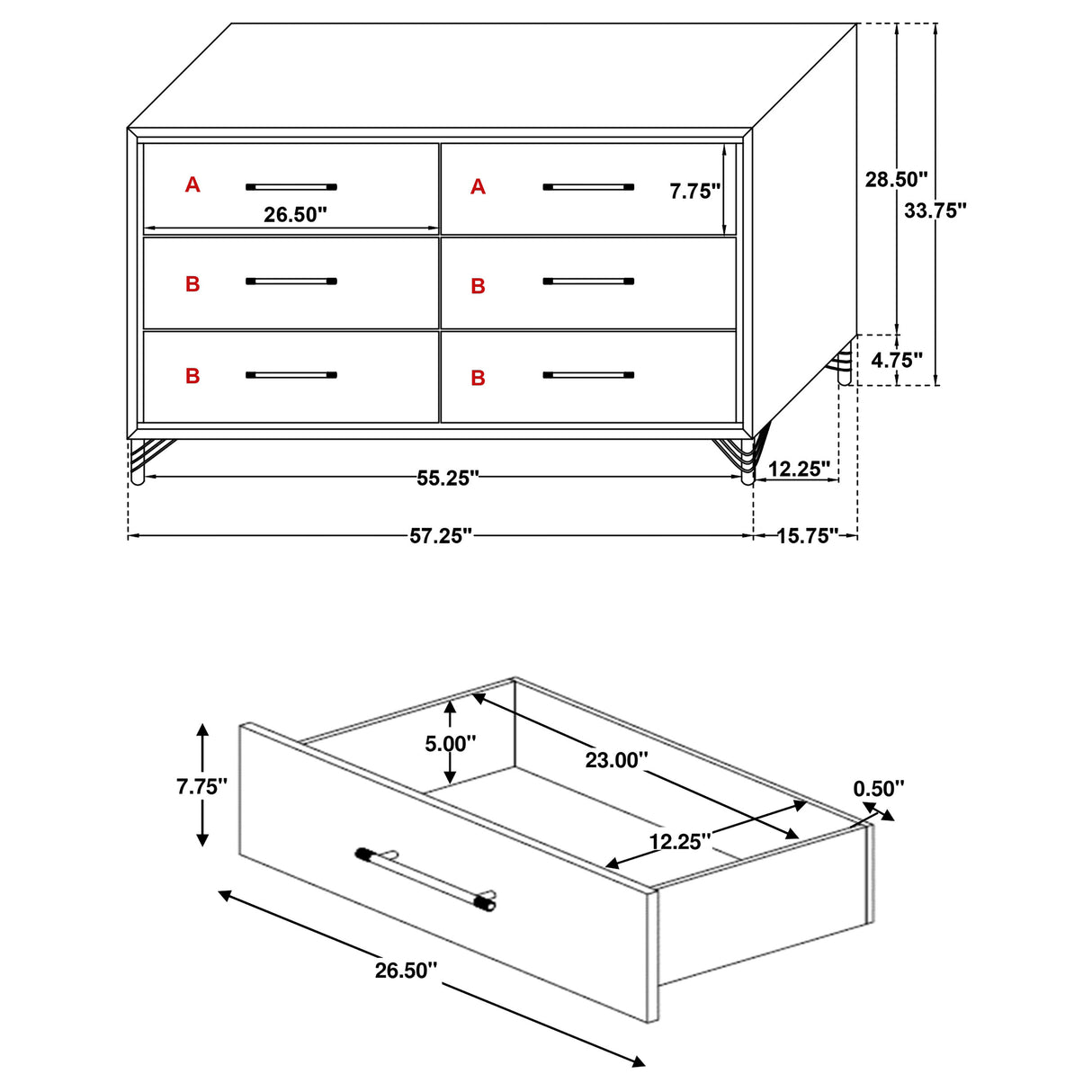 Lucia 6-Drawer Dresser Cabinet in White