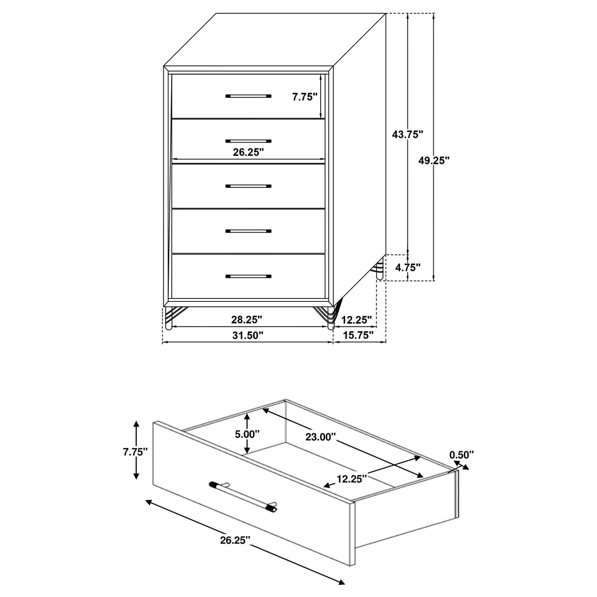 Lucia 5-Drawer Chest of Drawers - White