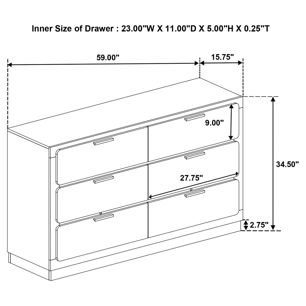 Caraway 6-Drawer Dresser in White