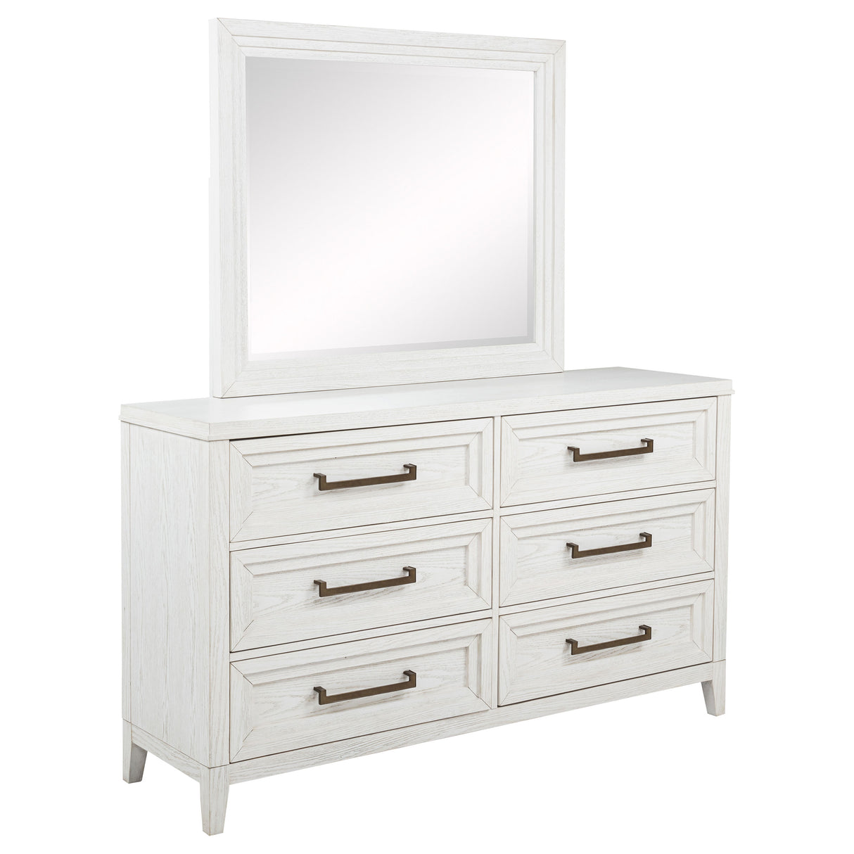 Marielle 6-Drawer Dresser with Mirror in Distressed White