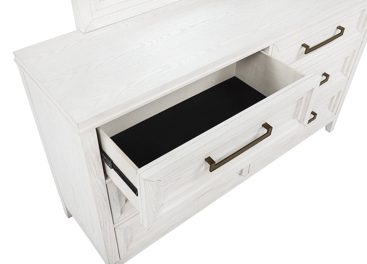 Marielle 6-Drawer Dresser with Mirror in Distressed White