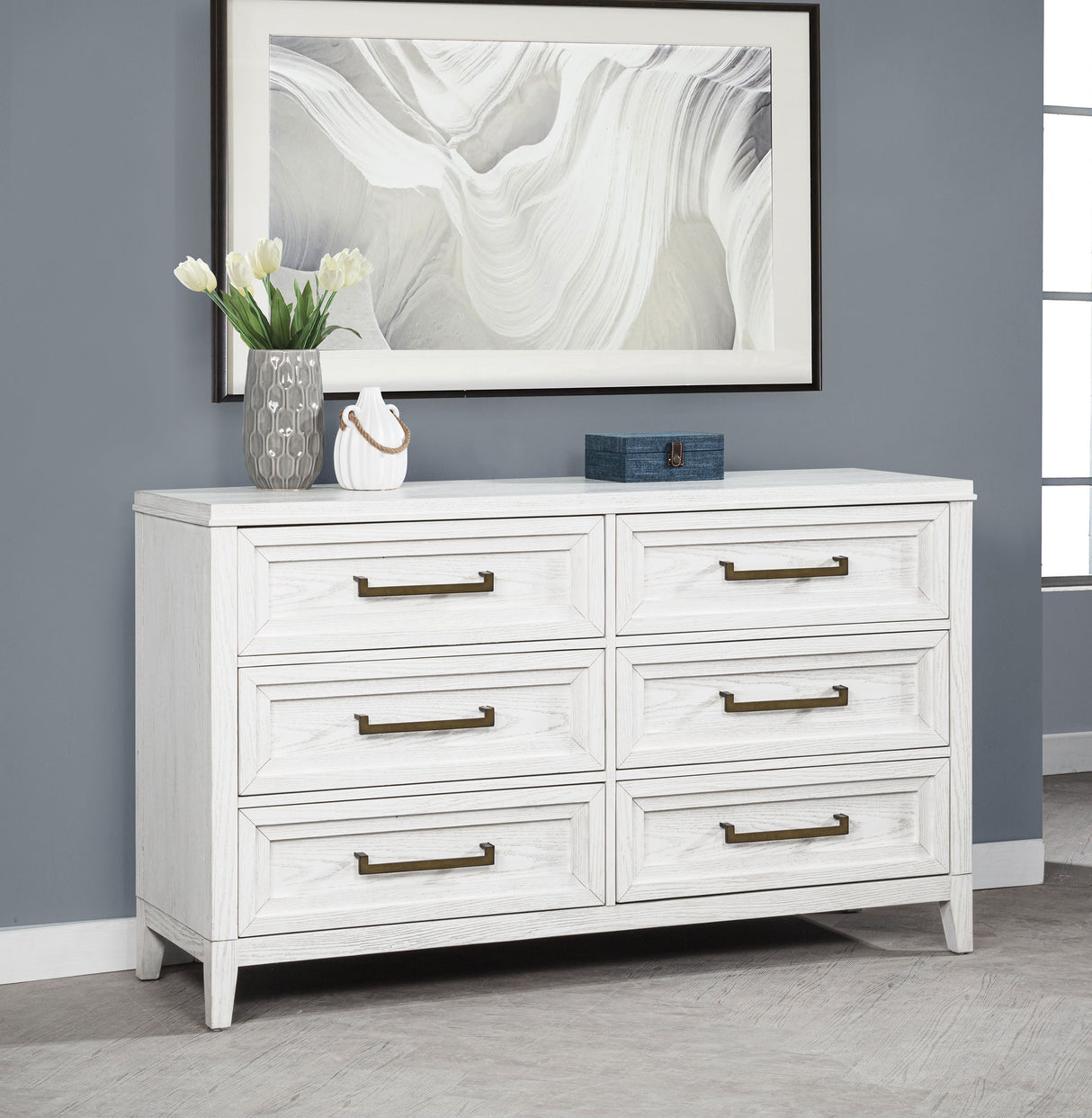 Marielle 6-Drawer Bedroom Dresser Distressed White
