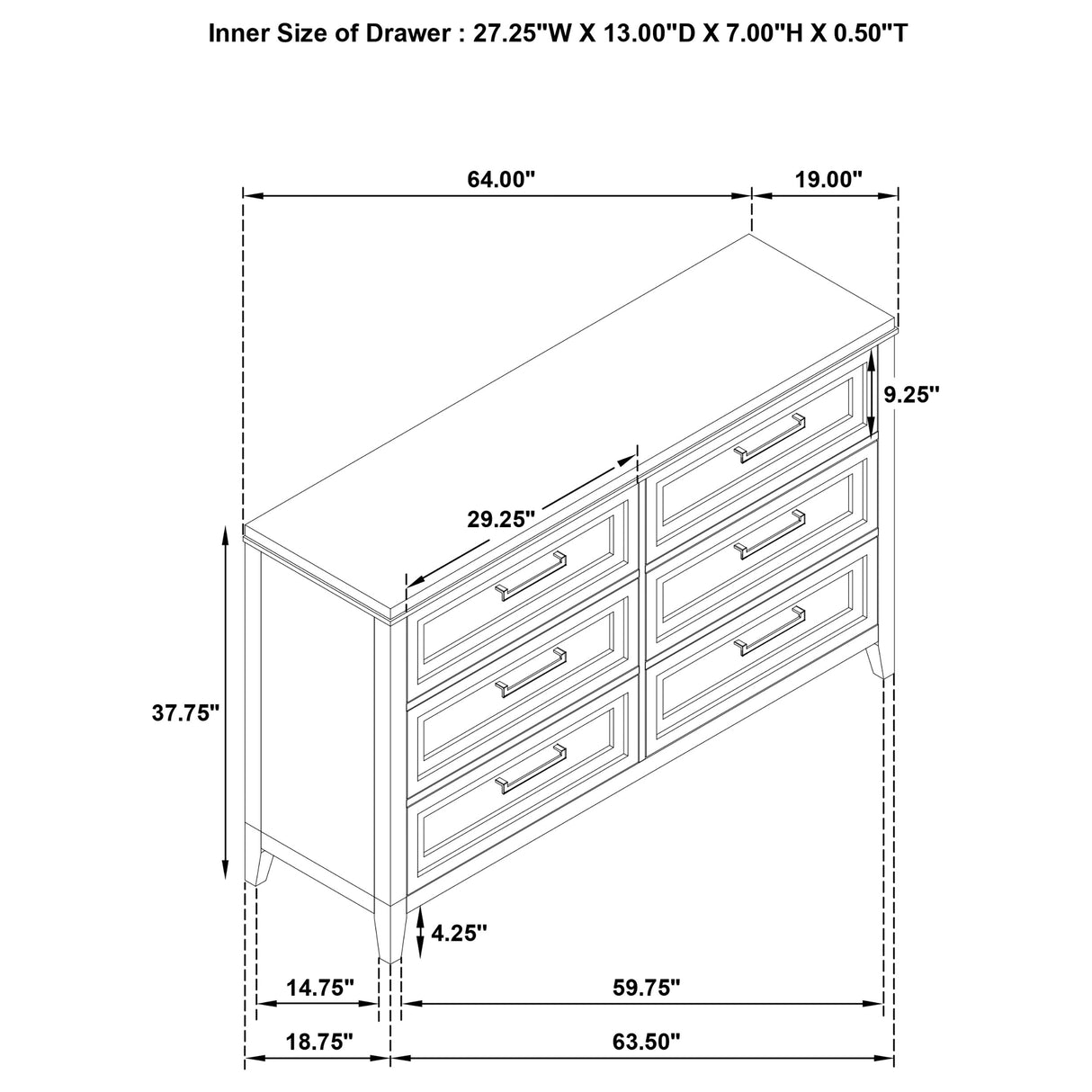 Marielle 6-Drawer Bedroom Dresser Distressed White