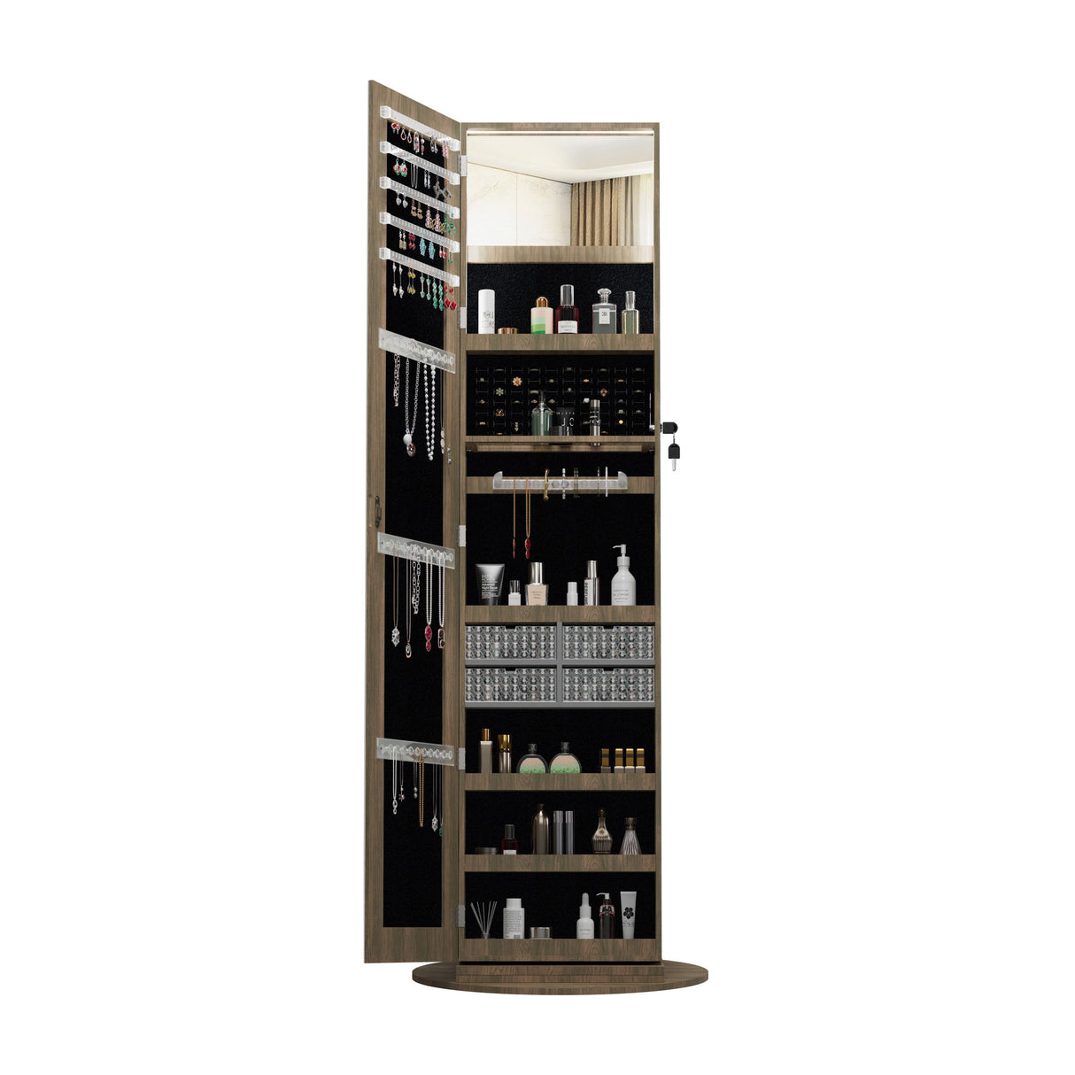 Swivel Jewelry Cabinet With Full Length Mirror