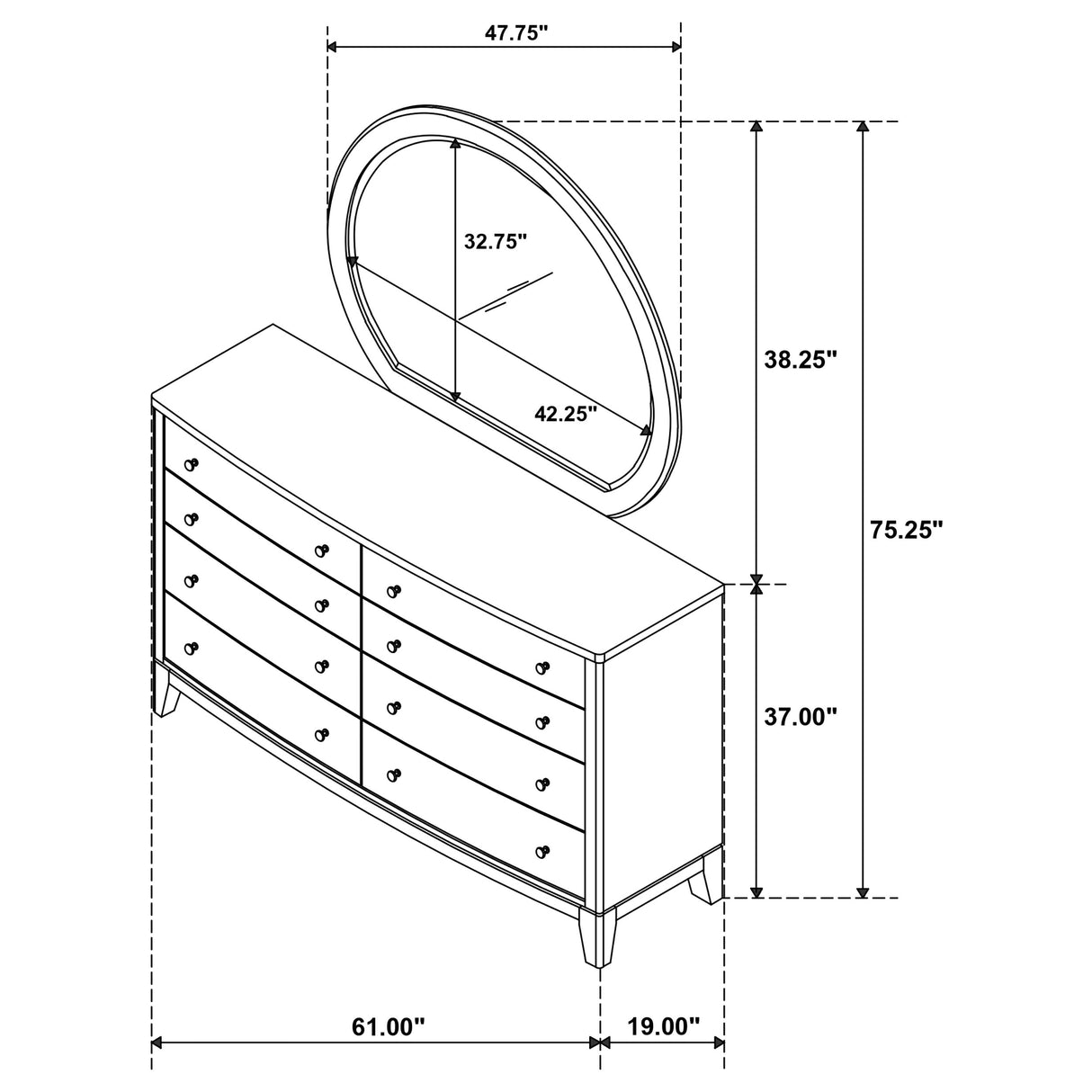 Granada 8-Drawer Dresser with Mirror - Natural Pine