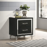Lucia 2-Drawer Nightstand - Black with Metallic Trim