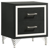 Lucia 2-Drawer Nightstand - Black with Metallic Trim