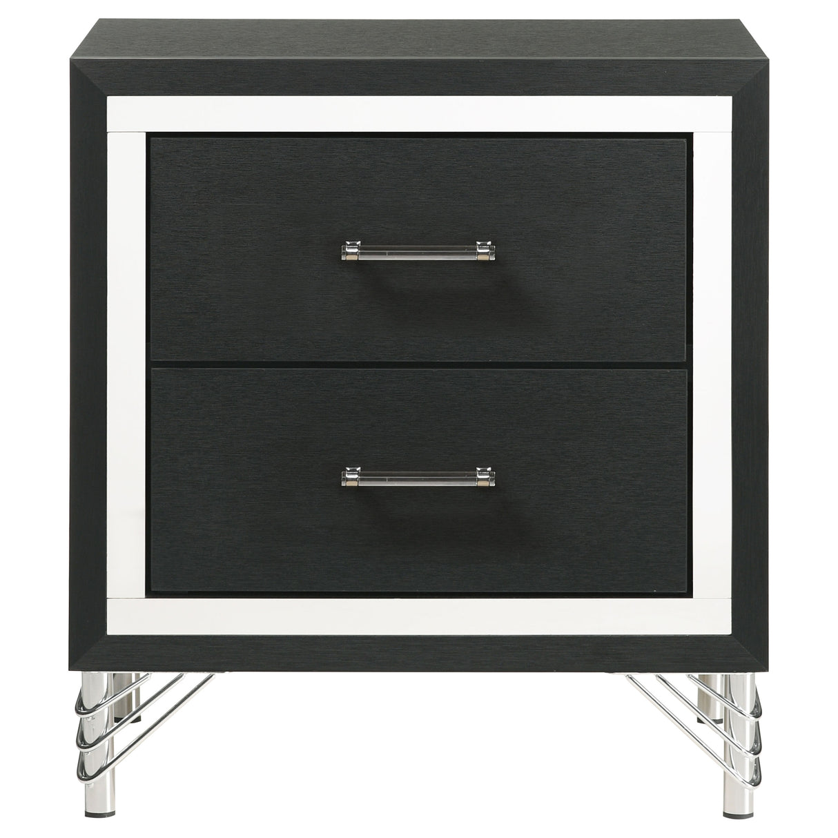 Lucia 2-Drawer Nightstand - Black with Metallic Trim