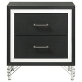 Lucia 2-Drawer Nightstand - Black with Metallic Trim