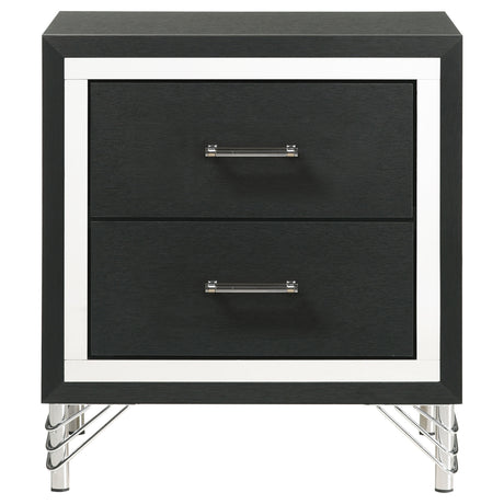 Lucia 2-Drawer Nightstand - Black with Metallic Trim