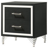 Lucia 2-Drawer Nightstand - Black with Metallic Trim