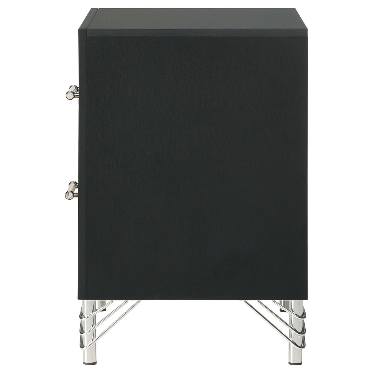 Lucia 2-Drawer Nightstand - Black with Metallic Trim