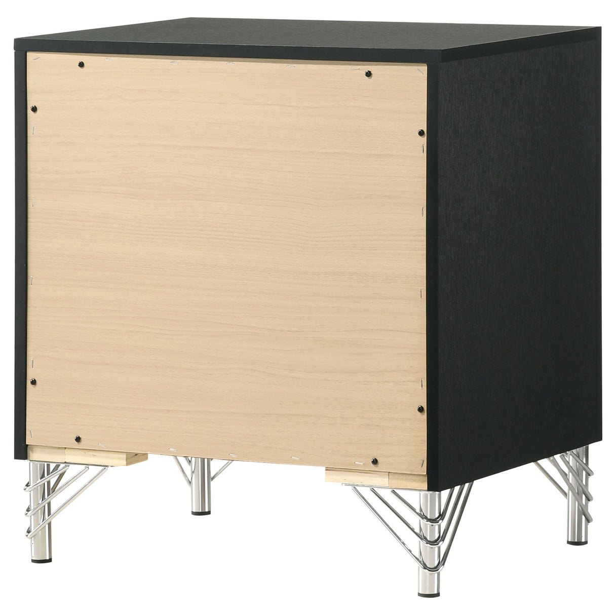 Lucia 2-Drawer Nightstand - Black with Metallic Trim