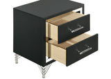 Lucia 2-Drawer Nightstand - Black with Metallic Trim