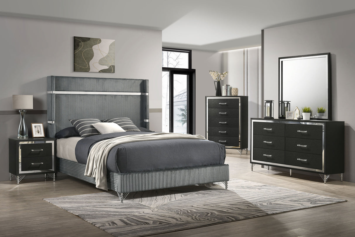 Lucia 2-Drawer Nightstand - Black with Metallic Trim