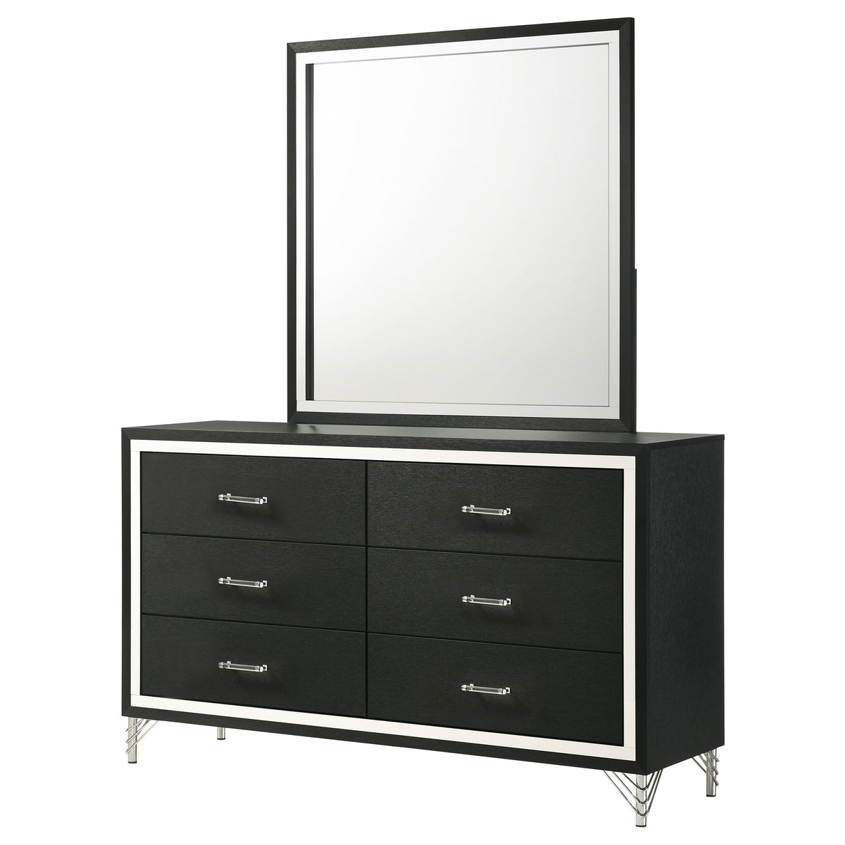 Lucia 6-Drawer Dresser and Mirror in Black