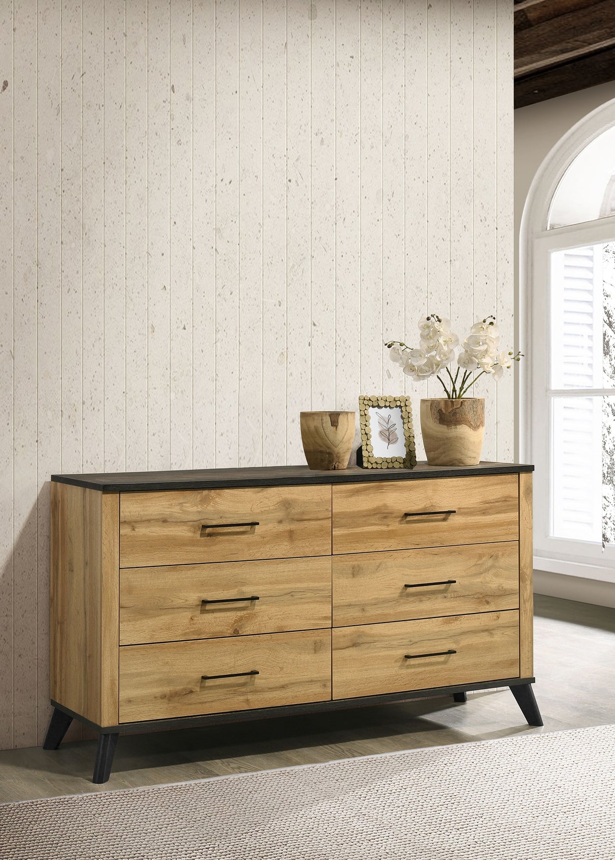 Kaywood 6-Drawer Dresser, Weathered Brown & Natural Pine