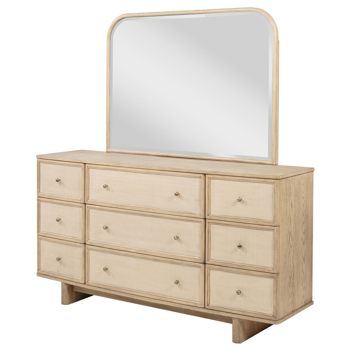 Kailani 9-Drawer Dresser and Mirror in Beige Oak