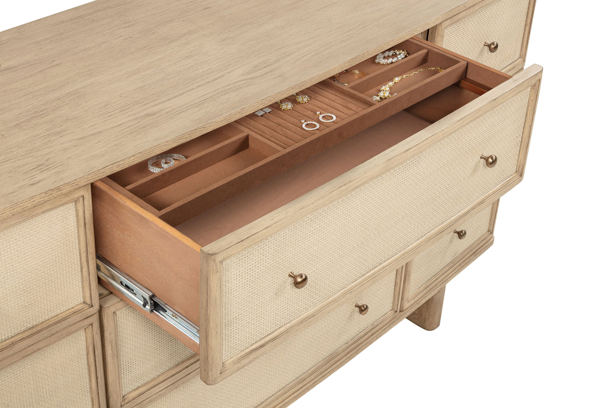 Kailani 9-Drawer Dresser and Mirror in Beige Oak