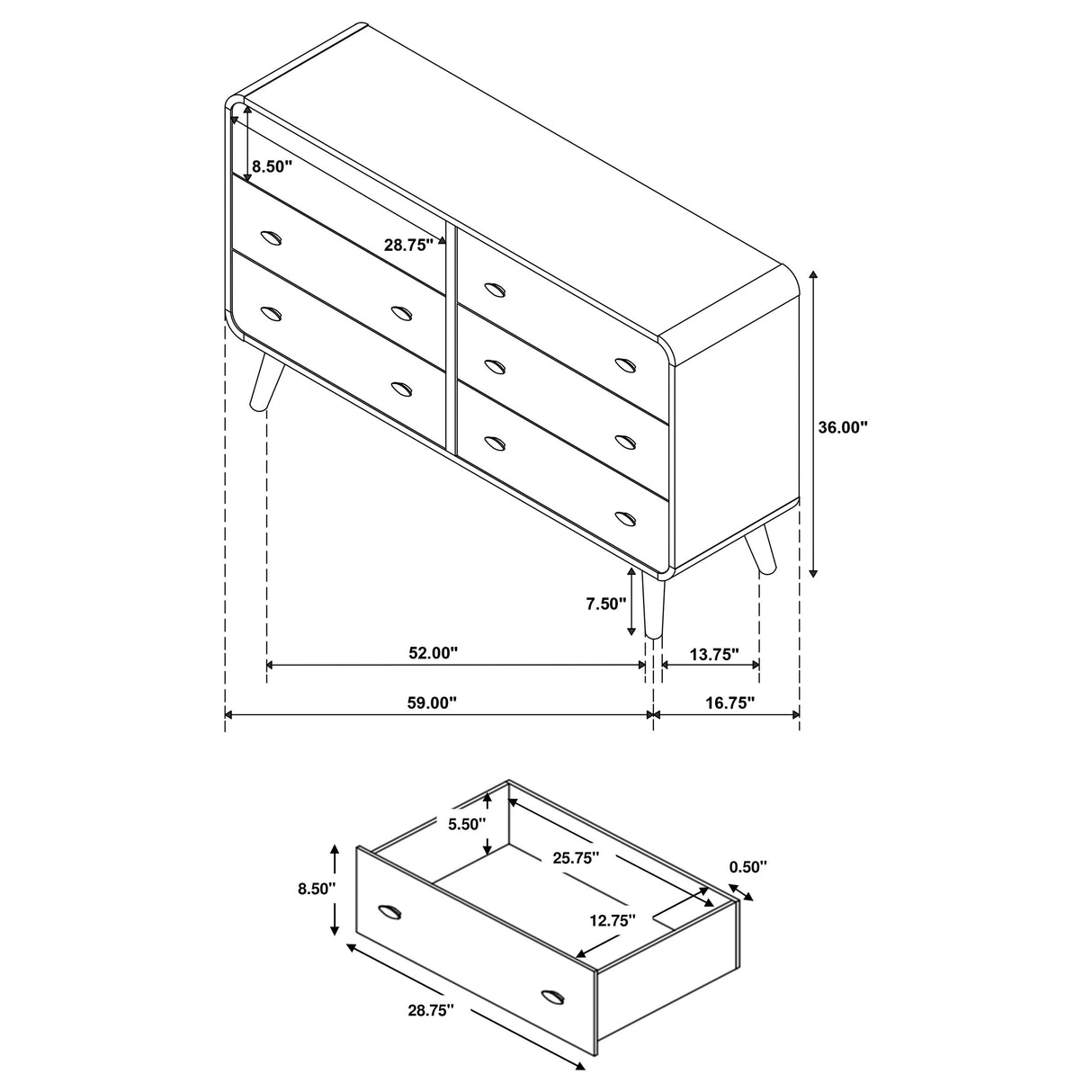 Robyn 6-Drawer Bedroom Dresser Light Ash