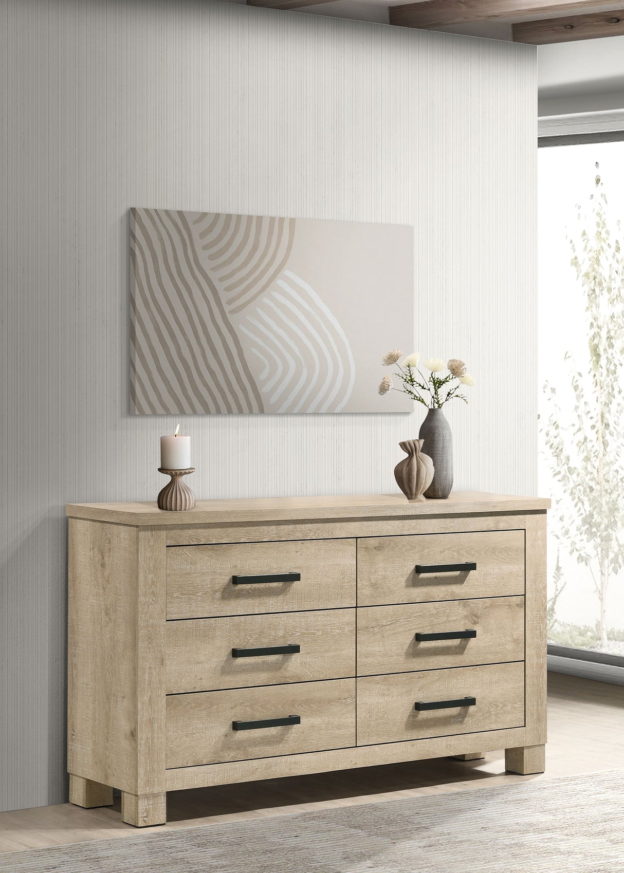 Oakglen 6-Drawer Bedroom Dresser in Weathered Oak