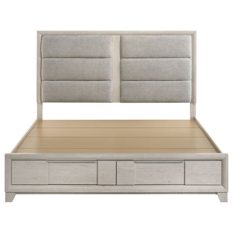 Farre Eastern King Upholstered Storage Platform Bed, Washed Grey