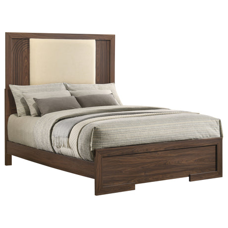 Etienne Full Velvet Upholstered Panel Bed in Walnut/Vanilla