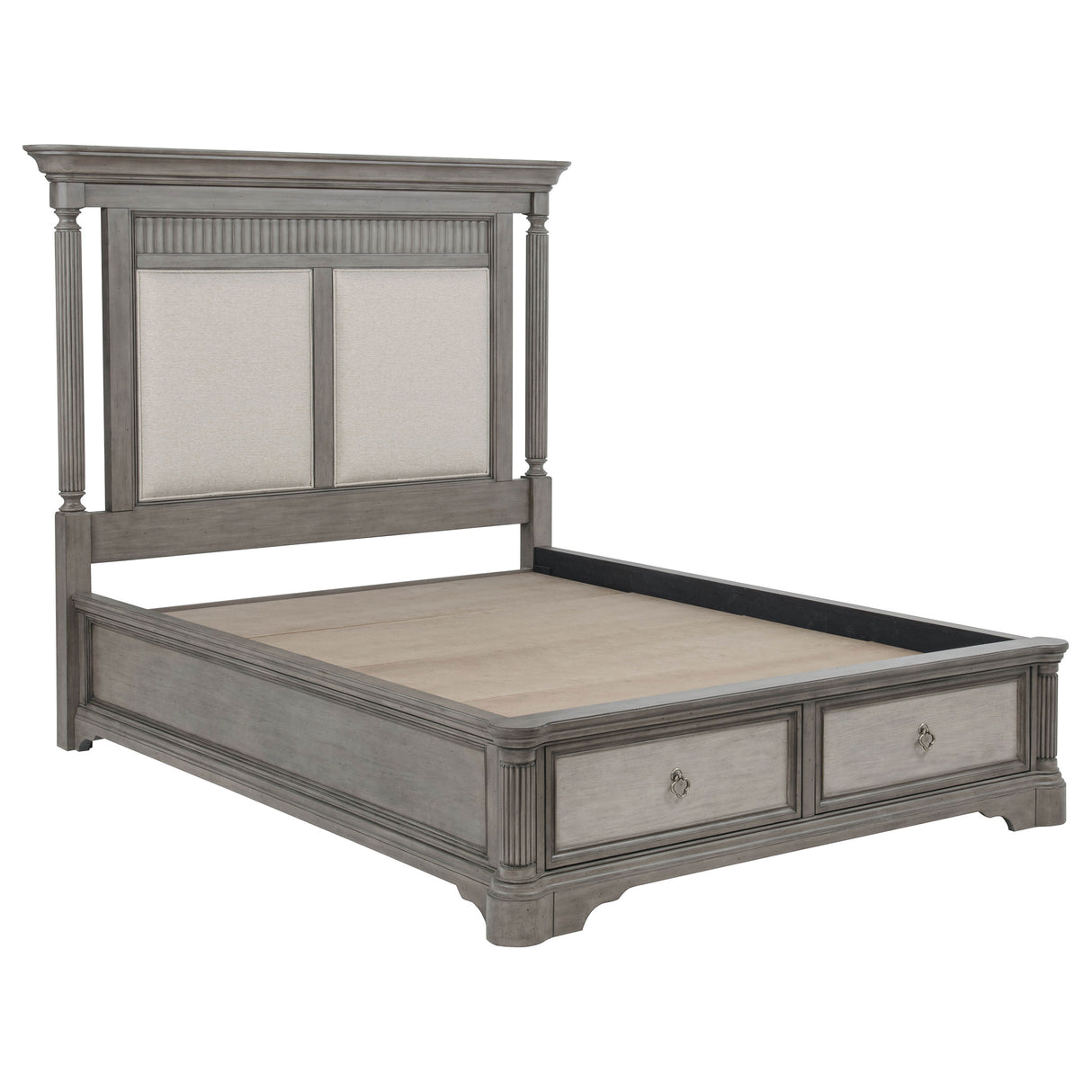 Cresswell Eastern King Upholstered Storage Platform Bed - Weathered Taupe