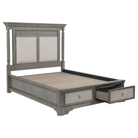 Cresswell Eastern King Upholstered Storage Platform Bed - Weathered Taupe