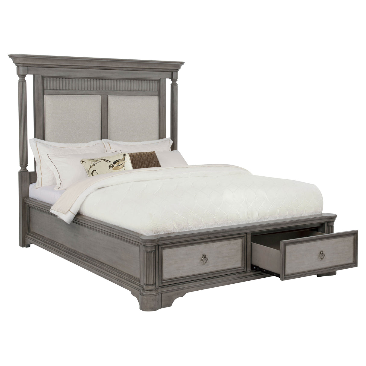 Cresswell Eastern King Upholstered Storage Platform Bed - Weathered Taupe