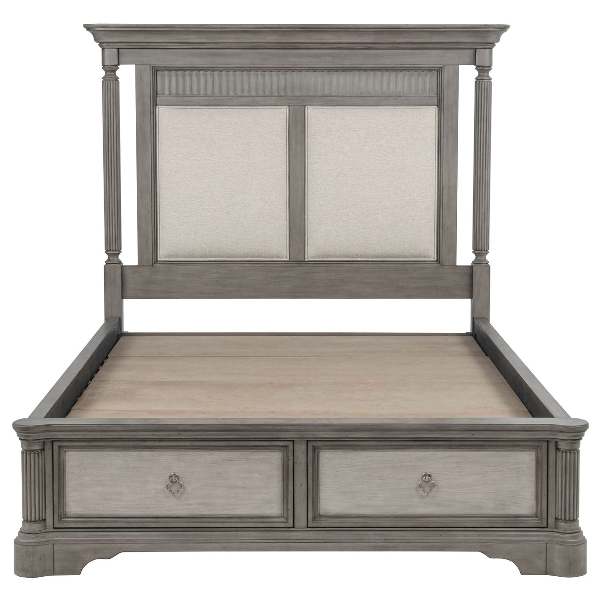 Cresswell Eastern King Upholstered Storage Platform Bed - Weathered Taupe
