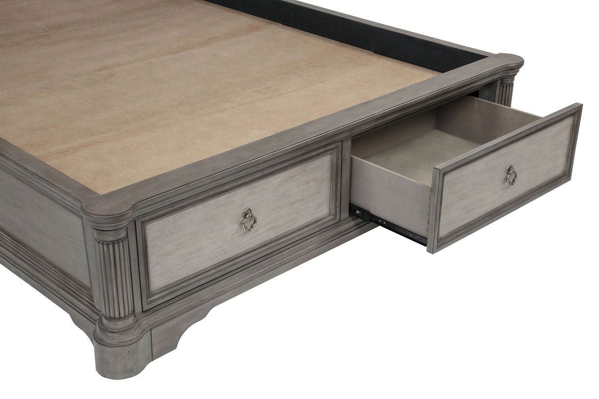 Cresswell Eastern King Upholstered Storage Platform Bed - Weathered Taupe