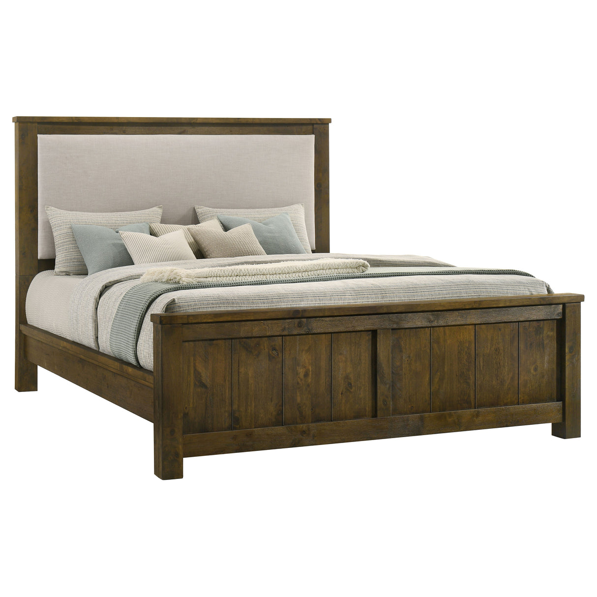 Doherty Eastern King Linen Upholstered Panel Bed, Rustic Brown
