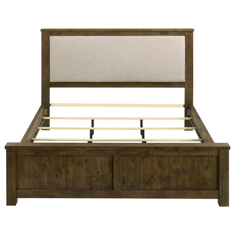 Doherty Eastern King Linen Upholstered Panel Bed, Rustic Brown