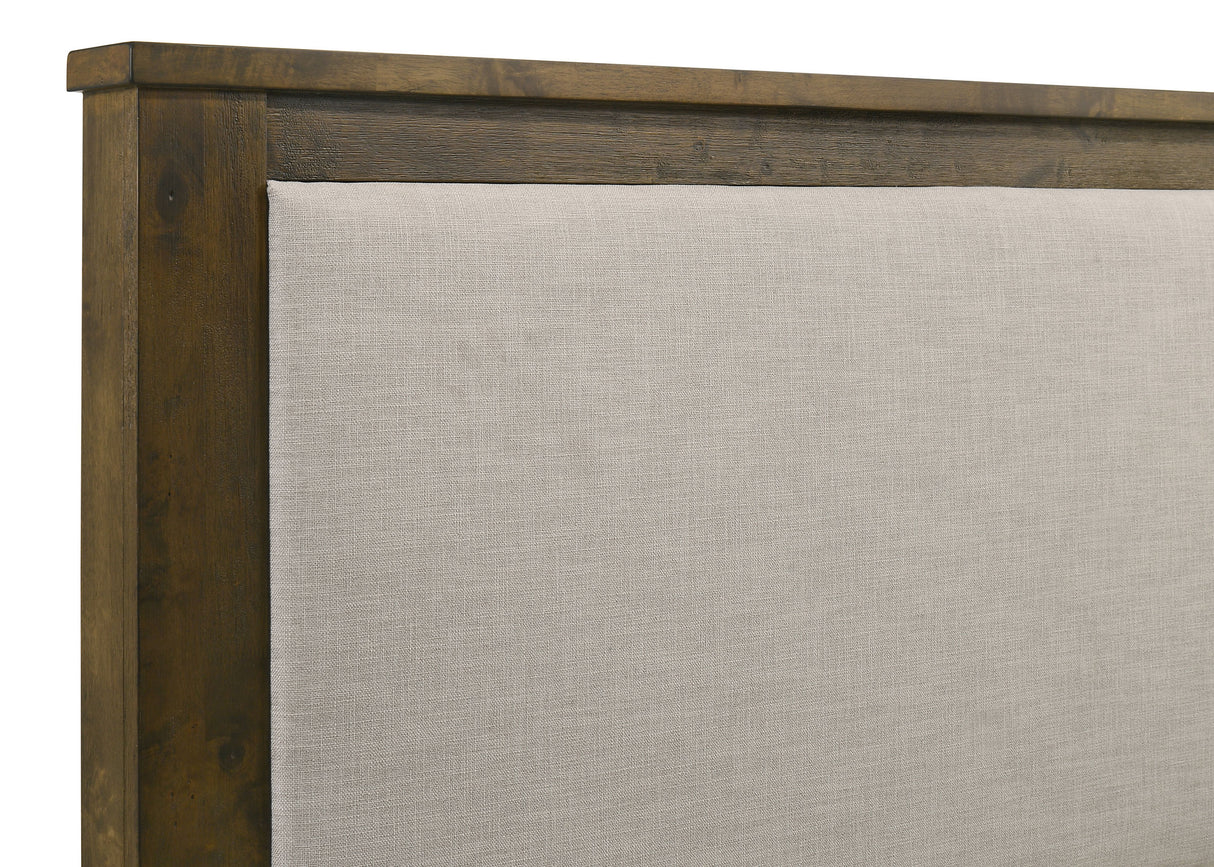 Doherty Eastern King Linen Upholstered Panel Bed, Rustic Brown