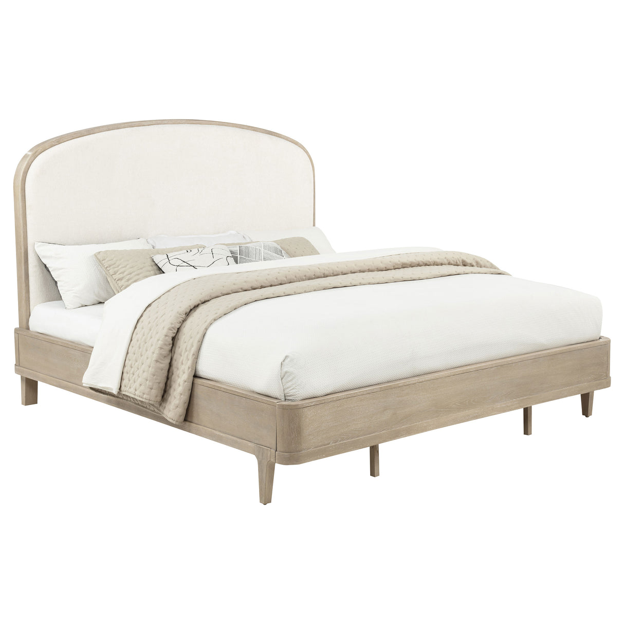 Lucaire Eastern King Upholstered Panel Bed in Sandstone
