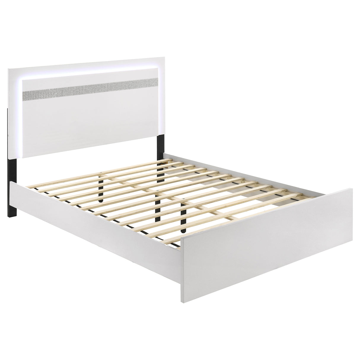 White High Gloss Eastern King Bed with LED Lighting