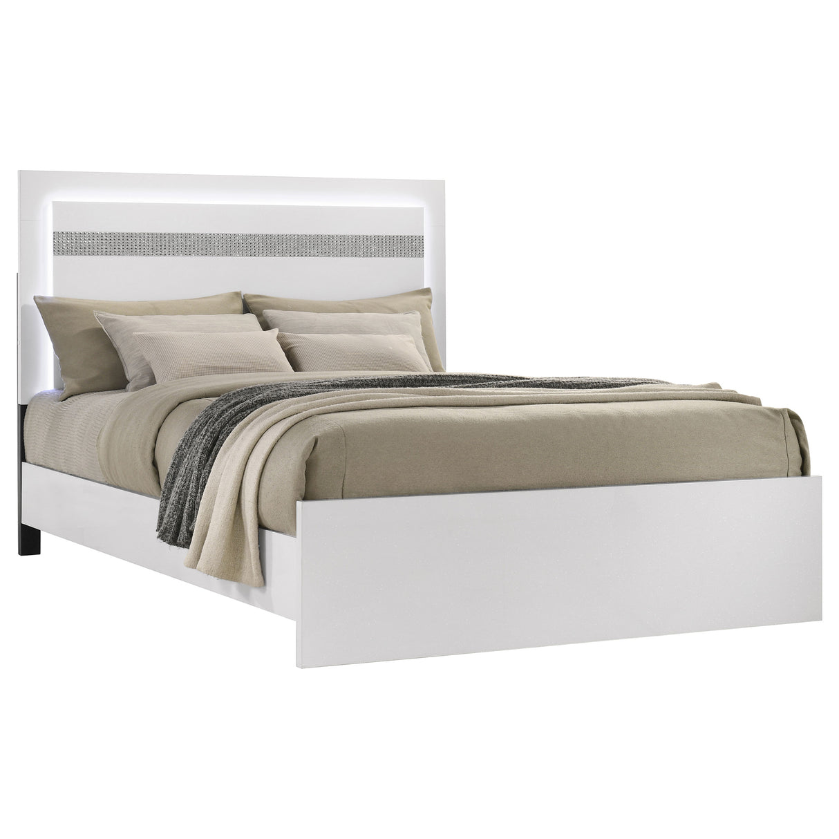 White High Gloss Eastern King Bed with LED Lighting
