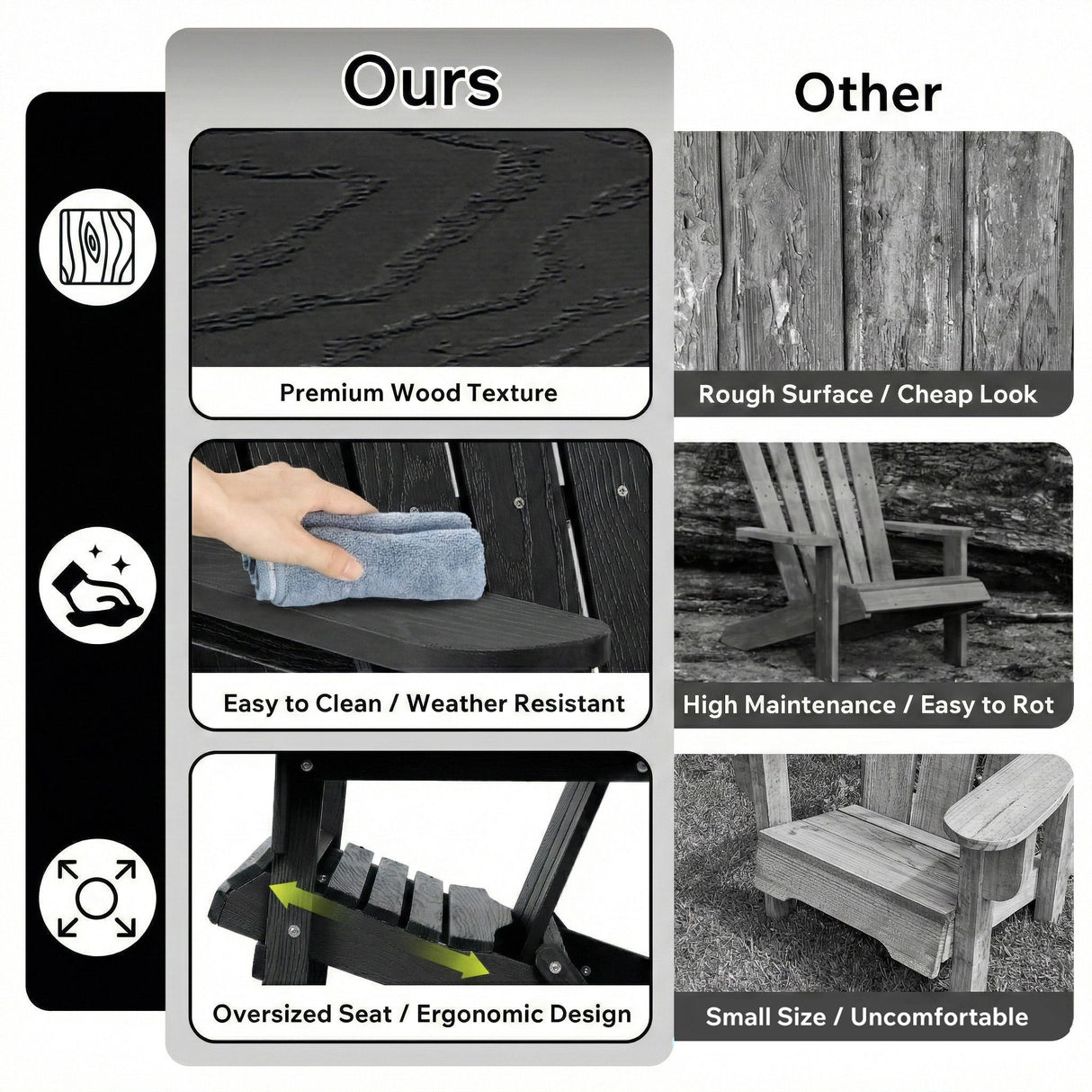 Folding Adirondack Lounge Chair With Embossed Grain Texture