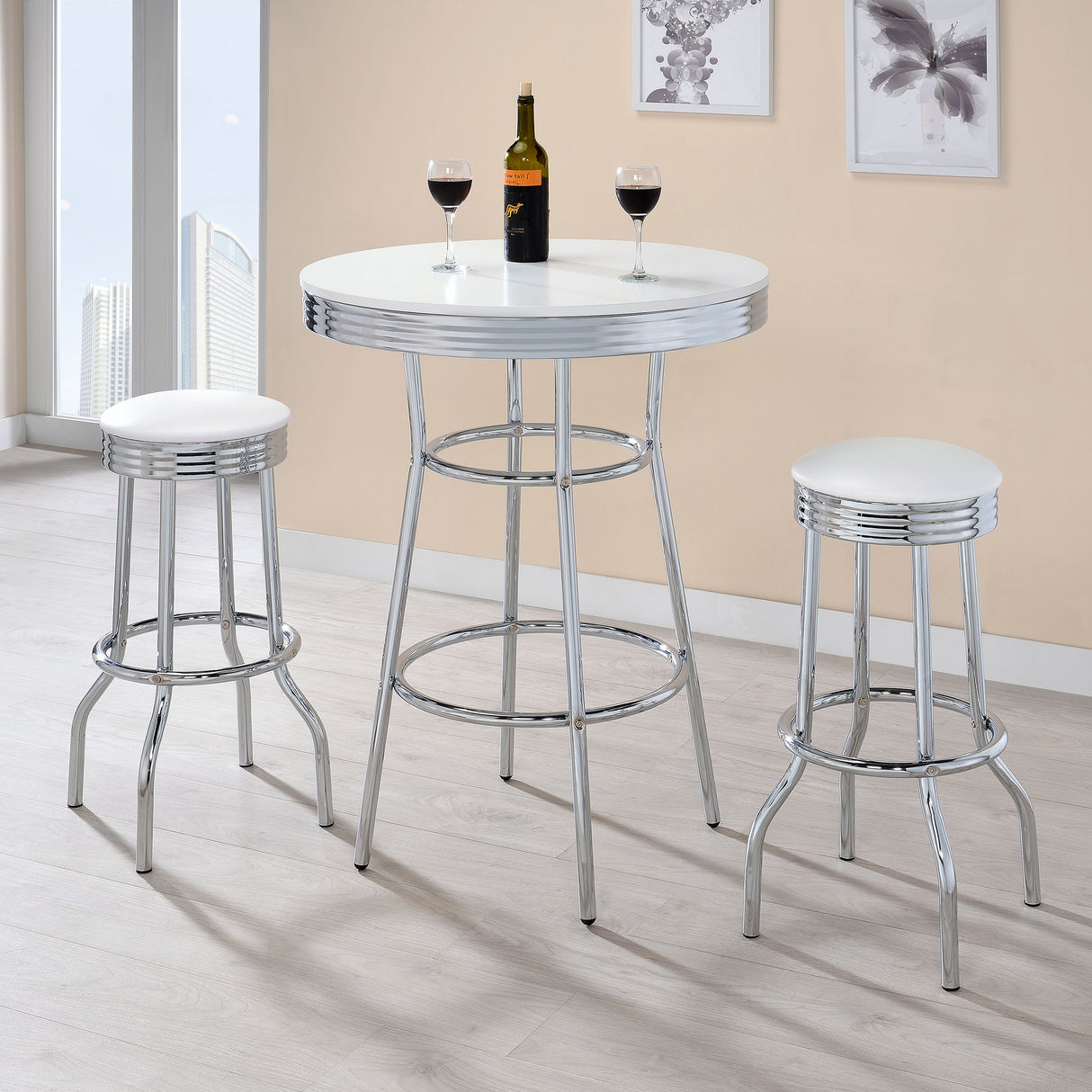 Retro White Leatherette Swivel Bar Stools, Set of 2