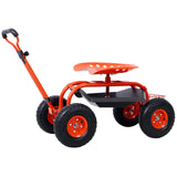 Rolling Garden Scooter Cart Seat With Wheels, 360 Swivel Seat, Tool Tray