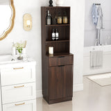 Tall Narrow Fluted Storage Cabinet With Trash Bin Compartment For Kitchen (Trash Can Not Included)