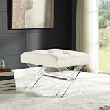 23 Inch Elegant Tufted Velvet Ottoman Bench in Ivory - Benches available at Alpine Outlets in Denver