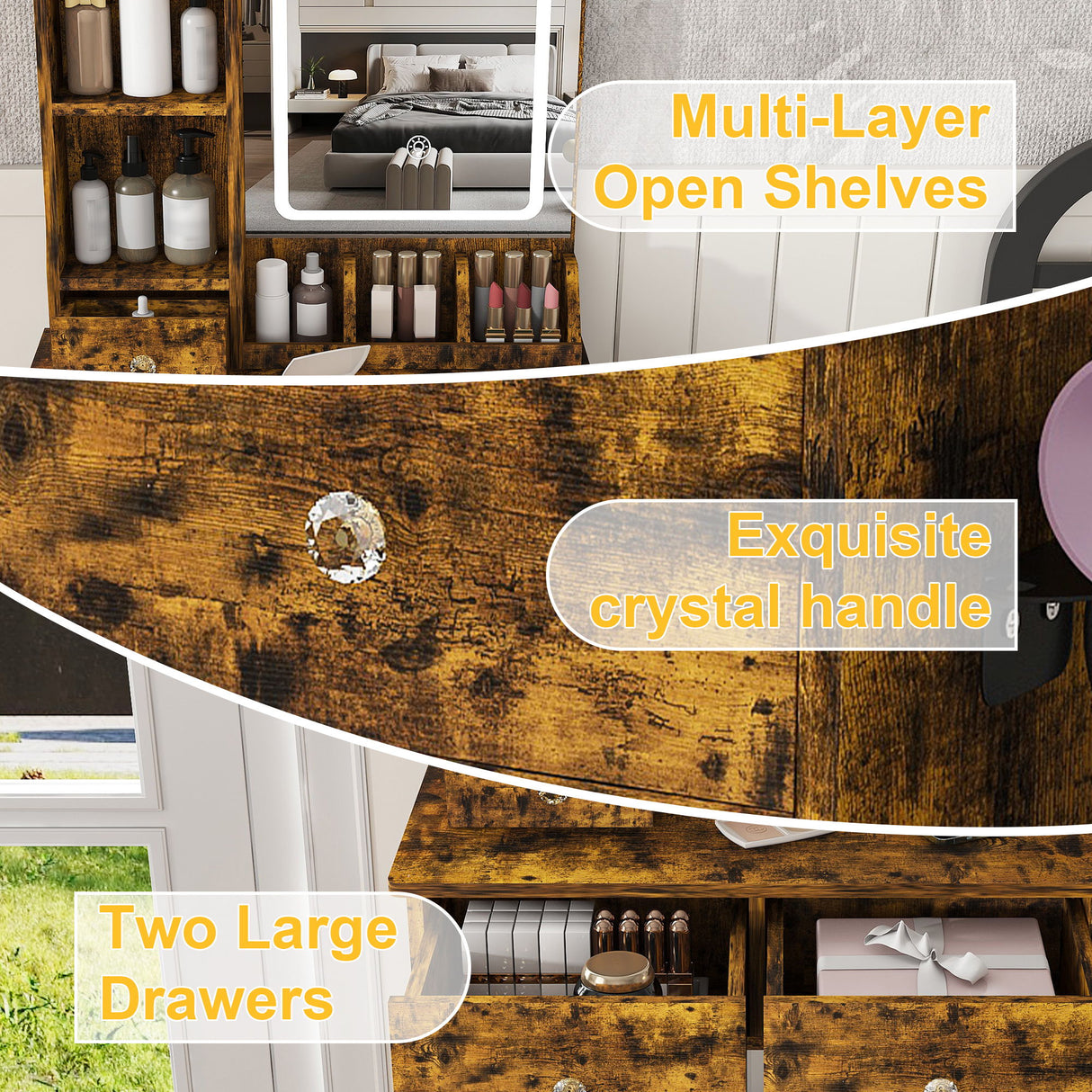 Modern Small Vanity Desk With 3 LED Lighting Modes, 3 Drawers